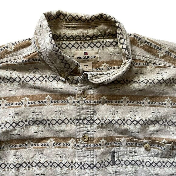 WOOLRICH Shale Aztec Stripe Button Down Shirt Tan Brown Size Large Men's - Picture 5 of 6